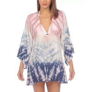 1065 RAVIYA Tie-Dye Tunic Swim Cover-Up dress Blue GREY sz M new